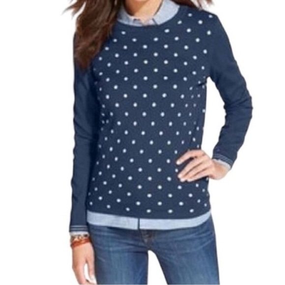 Tommy hilfinger polka dot cardigan blue and white size Large - Picture 1 of 5